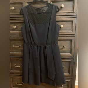 Miss Wu Dark Navy/ Black dress with Black ribbon waist and black lace neckline.